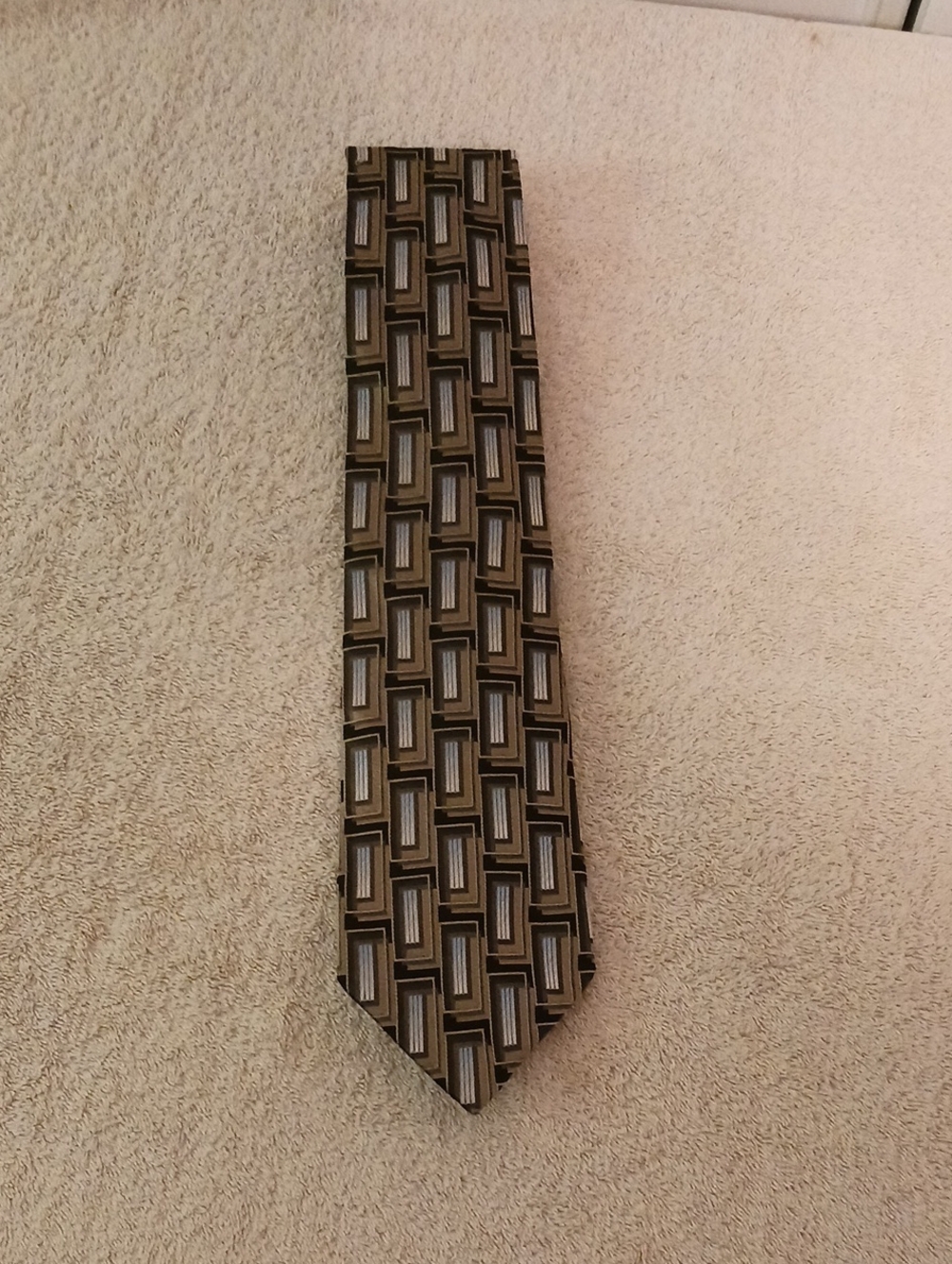 Claiborne Brown and Black Rectangular Geometric Men's Tie